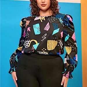 Plus Color Block Ruffle Sleeve Top